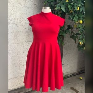 Unique Vintage Red high neck swing dress